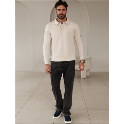 Лонгслив с воротником поло на пуговицах из премиального хлопка с эластаном