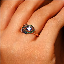 Кольцо ювелирная бижутерия Дубайское золото, с покрытием позолотой 18 р-р, вставка: фианит, цвет: синий и зеленый, арт.314.010-18