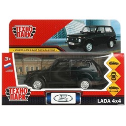 Машина металл LADA 4x4 длина 12 см, двери, багаж, инерц, черный, коробка