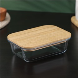 Контейнер для еды из BellaTenero «Эко», 640 мл, с бамбуковой крышкой, жаропрочное стекло, прозрачный