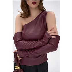 Кожаный топ с рукавами Рикси (бордовый)