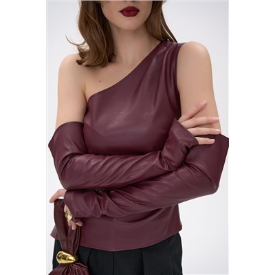 Кожаный топ с рукавами Рикси (бордовый)