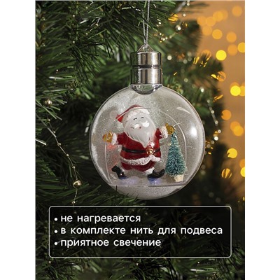 Ёлочный шар «Дед Мороз», 5 LED, от батареек, свечение тёплое белое