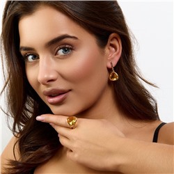 Комплект серьги и кольцо с камнем желтого цвета, покрытие позолота, коллекция Дубайское золото, арт.215.654-18