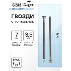 Гвозди ТУНДРА, строительные, ГОСТ 4028-63, без покрытия, 3.5×90 мм, фасовка 1 кг