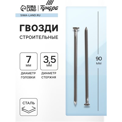 Гвозди ТУНДРА, строительные, ГОСТ 4028-63, без покрытия, 3.5×90 мм, фасовка 1 кг