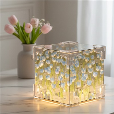 Набор для творчества-светильник "Куб" голубые тюльпаны, в пакете