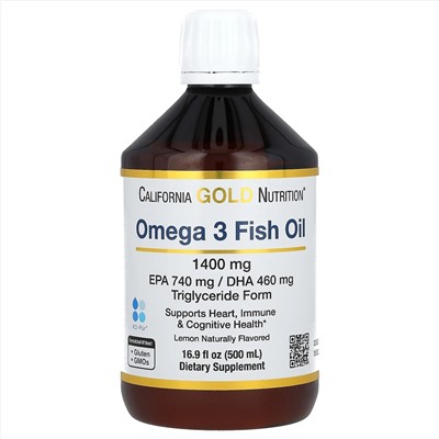 California Gold Nutrition, норвежский рыбий жир с омега-3, с натуральным лимонным вкусом, 500 мл (16,9 жидк. унции)