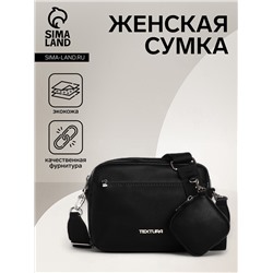 Сумка женская кросс-боди TEXTURA на молнии, 16×7×17 см, чёрная