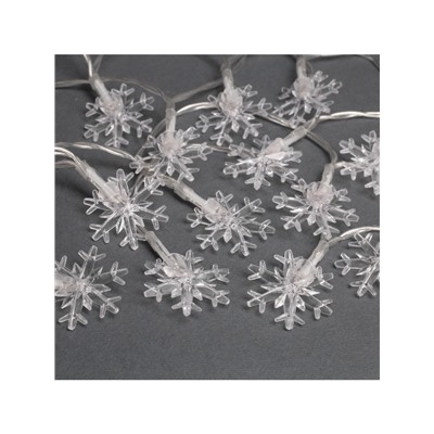 Гирлянда «Нить» 3 м с насадками «Снежинки большие», IP20, прозрачная нить, 20 LED, свечение мульти (RG/RB), мигание, USB
