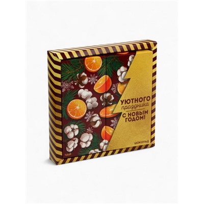 Подарочный набор новогодний «С новым годом», чай 50 г, шоколад 70 г