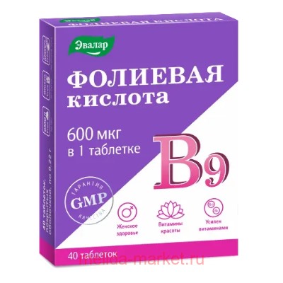 ЭВАЛАР Фолиевая Кислота с витаминами B12 и B6 №90 таблетки массой 0,22 гр
