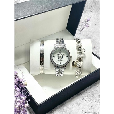 Подарочный набор для женщин часы, 2 браслета + коробка #22864460