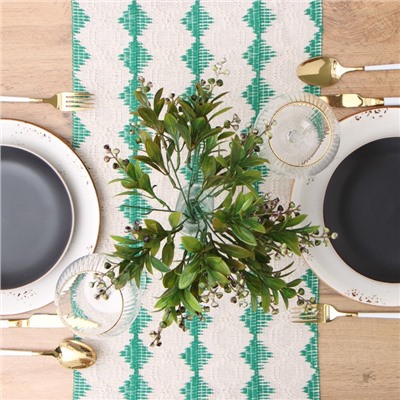 Дорожка на стол Этель бежевая/зелёная 32×180 см, 50% хлопок 50% п/э