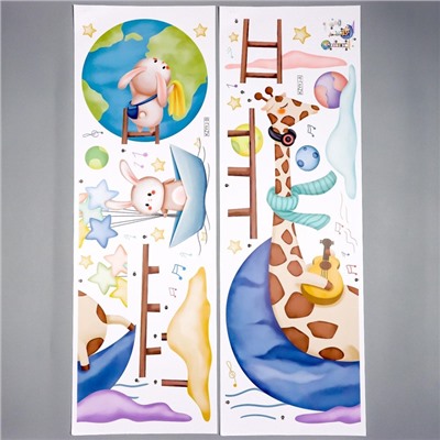 Наклейка интерьерная цветная «Зверята - путешествие по небу», 30×90 см, набор 2 листа