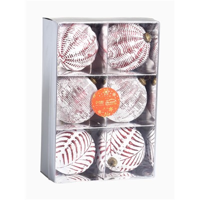 Набор ёлочных шаров «Вестон», 6 шт., d=8 см, веточки, бело-красный