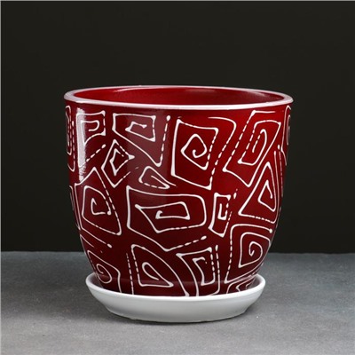 Горшок для цветов «Абстракция», 2.5 л, d=19 см, h=18 см, керамический, с поддоном, красный