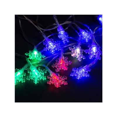 Гирлянда «Нить» 3 м с насадками «Снежинки малые», IP20, прозрачная нить, 20 LED, свечение мульти (RG/RB), мигание, USB