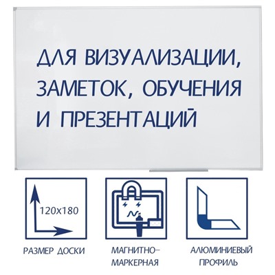 УЦЕНКА Доска магнитно-маркерная 120×180 см, Calligrata СТАНДАРТ, в алюминиевой рамке, с полочкой