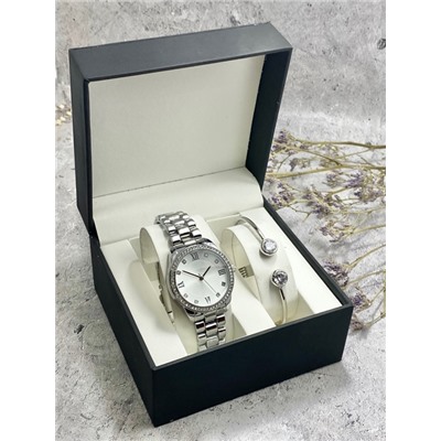 Подарочный набор для женщин часы, 2 браслета + коробка #22863155