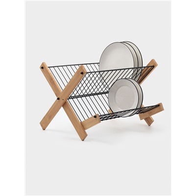 Сушилка для посуды Доляна Meli, 2 уровня, 39.5×34×27.5 см, бамбук, металл, чёрная