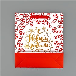 Пакет подарочный новогодний ламинированный «Новогодние леденцы», тиснение, M 30×26×9 см