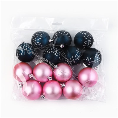 Шары ёлочные новогодние, d=6 см, 14 шт., синие, розовые
