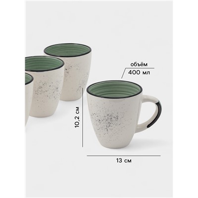 Набор кружек Доляна Nature, 4 шт., 400 мл, керамика, зелёные