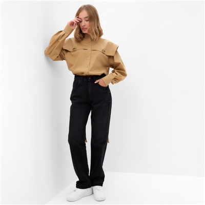 Рубашка женская с лентами MINAKU: Casual Collection, размер 50, бежевая