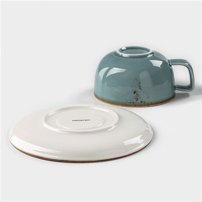 Чайная пара Magistro «Церера», 2 предмета: чашка 250 мл, блюдце d=16.5 см, фарфор, голубая