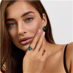 Комплект ювелирной бижутерии коллекция "Дубай" серьги и кольцо 17 р покрытие посеребрение, вставка: стекло и цирконы, цвет: морская волна и черный, арт.215.605-17