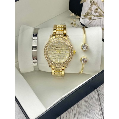 Подарочный набор для женщин часы, 2 браслета + коробка #22864426