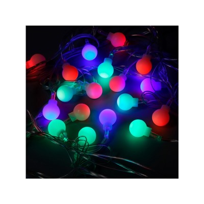 Гирлянда «Нить» 5 м с насадками «Шарики белые», IP20, прозрачная нить, 20 LED, свечение мульти (RG/RB), мигание, 220 В