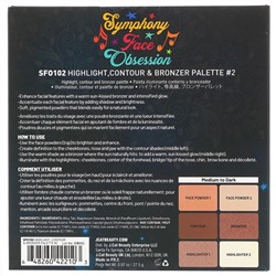 J.Cat Beauty, Symphony Face Obsession, палетка хайлайтеров, контуров и бронзеров, SFO102 набор № 2, средние и темные оттенки, 27,5 г