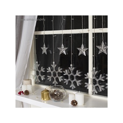 Гирлянда «Бахрома» 2.4×0.9 м с насадками «Снежинки», IP20, прозрачная нить, 150 LED, свечение мульти, 8 режимов, 220 В