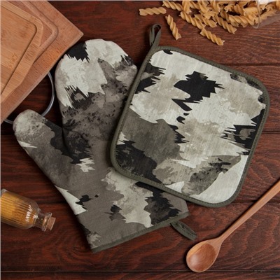 Набор Кухонный «Real hero», варежка-прихватка 20×28 см, прихватка 19×19 см, 100% хлопок