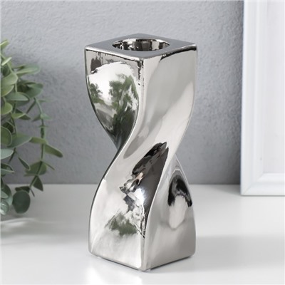 Подсвечник на 1 свечу «Изгиб», d=3.5 см, серебро, 6.5×6.5×17.5 см