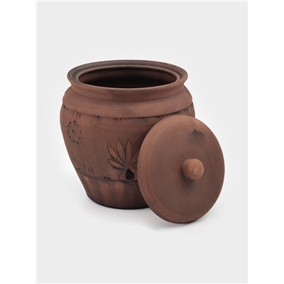 Банка для хранения чеснока Кунгурская керамика «Молочение», 3 л, с отверстием для вентиляции, керамика, коричневая