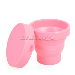 Стакан складной "Mini" 180 мл, диаметр 8 см, высота 8 см, в сложенном виде 2,2 см, силиконовый, с силиконовой крышкой, пастельный розовый