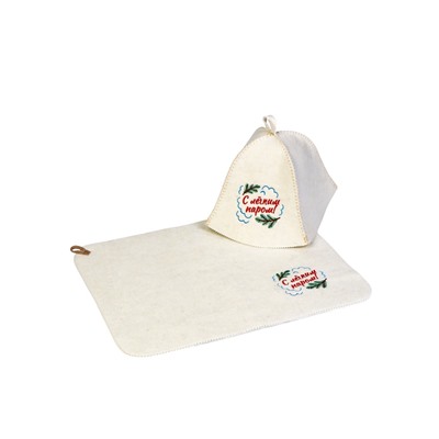 Набор для бани и сауны «С лёгким паром!», шерсть 50%, полиэфир 50%, 2 предмета: шапка, коврик