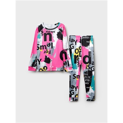 Термокомплект трикот. для девочек: фуфайка (футболка) с длин. рук, брюки