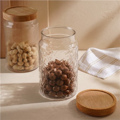 Банка для сыпучих продуктов SL Home «Валенсия», 2 л, 12×20.5 см, с деревянной крышкой, стекло, прозрачная
