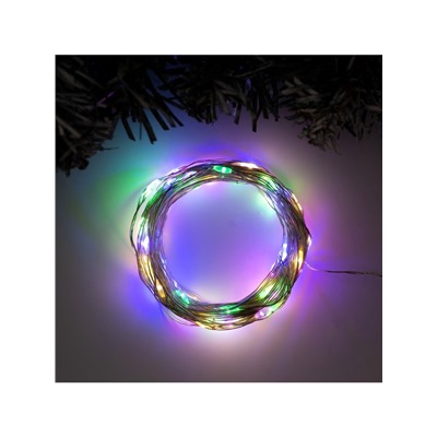 Гирлянда «Нить» 10 м роса, IP20, серебристая нить, 100 LED, свечение мульти, 12 В