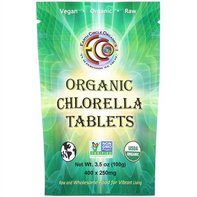 Earth Circle Organics, органическая хлорелла в таблетках, 250 мг, 400 таблеток, 100 г (3,5 унции)