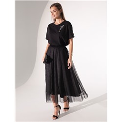 Нарядная футболка с принтом пайетками из премиального хлопка с эластаном