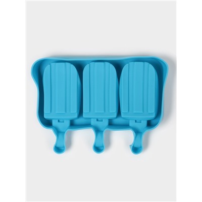 Форма для мороженого «Эскимо макси», силикон, 19.5×14.5×2.5 см, 3 ячейки (8.2×4.6 см), МИКС