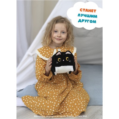 Мягкая игрушка кот-кирпичик котокуб глазастый квадратный котик, черный 15 см