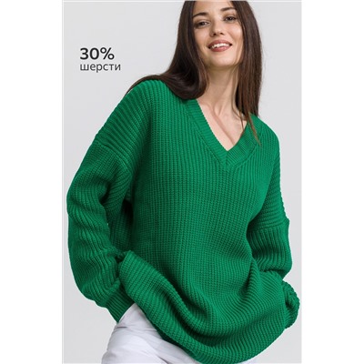 Женский удлиненный вязаный свитер оверсайз с V вырезом Happyfox