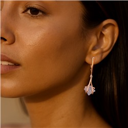 Серьги подвески длинные с белым камнем, покрытие позолота 585 пробы, арт.314.982