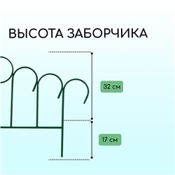 Ограждение декоративное, 49×415 см, 5 секций, металл, зелёное, «Восход»